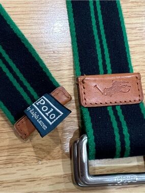 Polo by Ralph Lauren Green & Black Striped Vintage Belt 90s